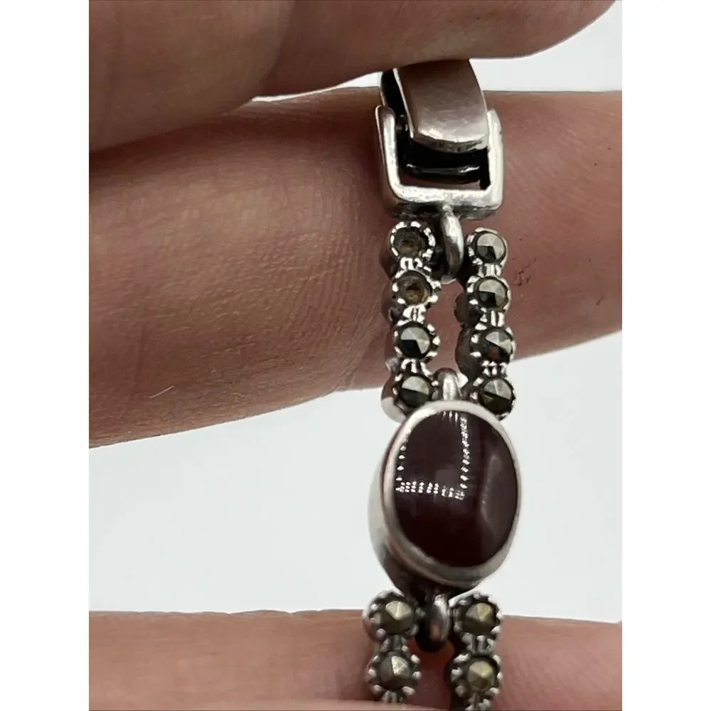 sterling silver garnet bracelet Marcasite Damaged Repair Parts Missing Stones
